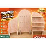 Arch Shape Plywood Display Organizer | Multi Shelf Tabletop Rack with Hooks