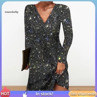 Glamorous Sequined Cocktail Dress - V-neck Mini Dress for Parties