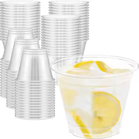 9 oz Clear Plastic Cups, Sturdy & Food Safe Disposable Plastic Cups for Wine Cocktail Punch
