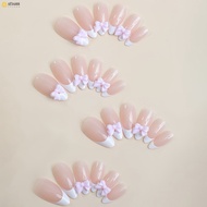 XB-85-87 Bowknot Almond Press On Nails 24 Pieces Per Box With Natural Finish For Salon And Home Use