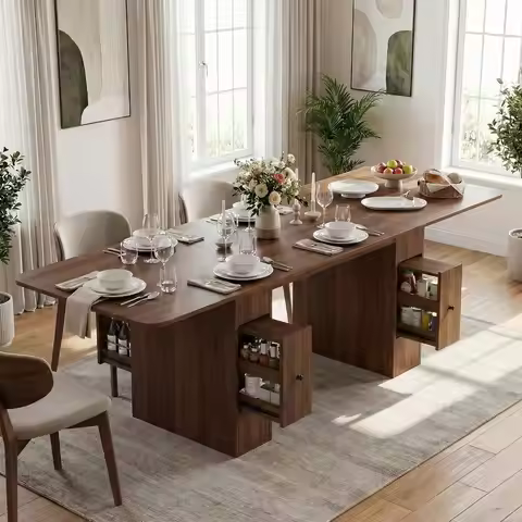6-10 Seater Walnut Dining Table with 4 Chairs, Expandable for Space-Efficient Living & Home Office U