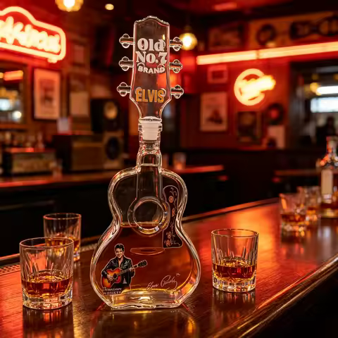 Elvis Presley Guitar Shaped Glass Whiskey Decanter Vintage Rock Roll Liquor Storage Bottle Collectib
