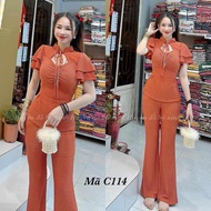 TH10- SÉT BỘ THUN XỐP ÁO TAY CÁNH TIÊN BÈO 2 LỚP - QUẦN ỐNG LOE