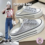Shoes Sister Korean Style Shiny Thick-Soled Lazy Front Bag Back Empty Casual Toe-Covered Half-Slip Y
