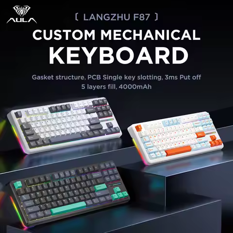 AULA F87 Pro Mechanical Keyboard 2.4g/Usb/Bluetooth Tri Mode Wireless 87 Key Rgb Pbt Gasket 5 Layer 