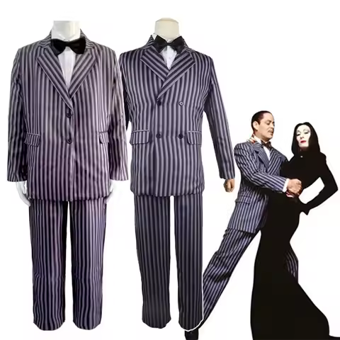 Film Gomez Addams Cosplay Morticia Costume Dress Halloween Carnival Outfit Adult Kid Coat Shirt Pant