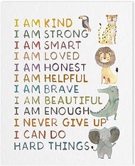 Positive Affirmations Print Wall Decor: I Am Kind I Am Smart I Am Brave Inspirational Quotes Wall Art for Kids, Boho Classroom Posters Baby Animal Safari Nursery Room Decor for Toddler 12x15 Inch