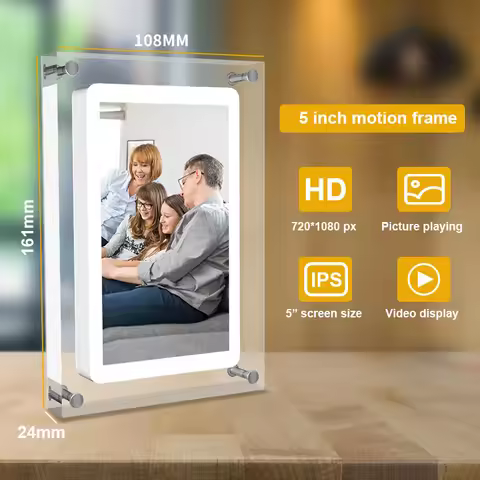 Cut Gift Acrylic Digitial Photo Frame video frame 5 inch IPS Screen 1000amh Battery 4G Memory suppor
