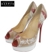 二手 Christian Louboutin Ruby in Progress 露趾高跟鞋，女款RED和米色，35 碼。