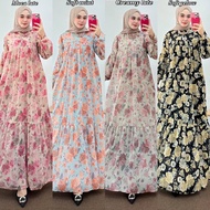 gamis dress wanita muslim Ceruty babydollfull puring motif bunga 