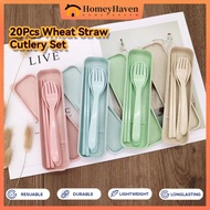 【20pcs 】3 In 1 Spoon Fork Chopstick Wheat Straw Cutlery Set For Wedding Party Door Gift Cultery Set 