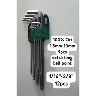 SATA EXTRA LONG BALL POINT ALLEN KEY METRIC 09101(SVCM+)-09101A-09101CH-09124(1.5mm-10mm) / SAE-INCH