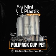 Polipack PET Cup Premium Nini Plastic | Elegant Clear Milk Coffee Cup 8oz 10oz 12oz 14oz Flat Oval/ 