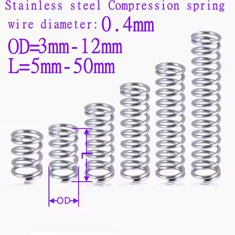 10-20pcs/lot 0.4mm Stainless steel compression spring 0.4x3/4/5/6/7/8/10/12*L OD=4mm-12mm length 5-5