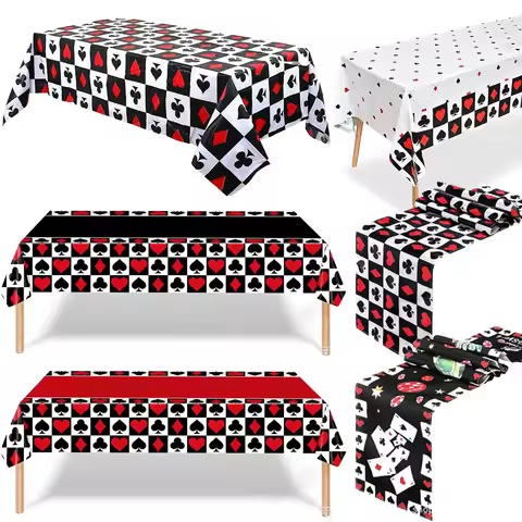 Casino Theme Tablecloth Table Runner Tablecover Poker Card Pattern Adult Casino Birthday Party Decor