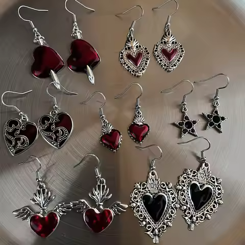 New Harajuku Vintage Goth Pink Peach Heart Drop Earrings For Women Grunge Punk Halloween Aesthetic Y