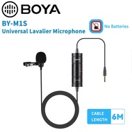 BOYA BY-M1S 6M Universal Lavalier Microphone Clip On Condenser Vlog Lapel Mic For Camera / Phone
