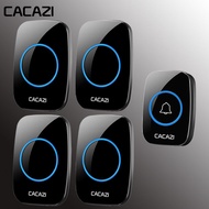 CACAZI กริ่งประตูไร้สายกันน้ำ A10 1เครื่องส่งสัญญาณ4ตัวรับ100-240V 300M กระดิ่งประตูบ้าน38กริ่งประตู