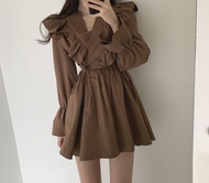 Váy bèo cổ v tay dài KUDOSHOP đầm ngắn mini siêu tôn dáng phong cách bánh bèo Hàn Quốc hot 2023 cho