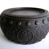 【生肖鼓硯 - 龍】15cm 雙功能 石雕硯台 水盂筆洗-原石端硯名品