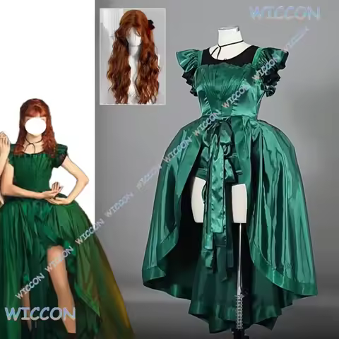 CosC Newly Hot Movie Wesday Agnes Cosplay Costume Wig Gala Gown Party Enid Agnes Green Dress Neckwea