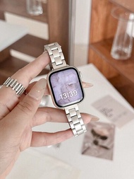 1入女士時尚三金屬不銹鋼錶帶，適用於Apple Watch 40mm Ultra2 49mm 44mm 45mm 41mm 42mm 38mm手帶手鐲，適用於Series SE 9 8 7 6 5 4 3 2 1 Apple手錶配件