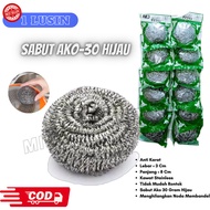 1 Lusin (12) / Sabut Ako 30 / Spon Cuci Piring Kawat - Stainless Hijau