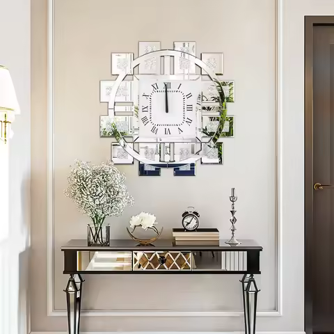 Irregular Large Crush Diamond Mirrored Wall Clock Sparkle Bling Quartz Clock Roman Numerals for Livi