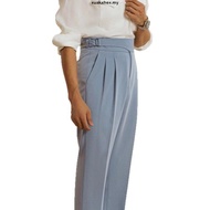 MEASOM Men's gurkha pants Adjustable Waist Anti-wrinkle Fabric Blue High Waist Pants【B258】