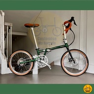 Fnhon Gust 20” • 9 Speeds Shimano Sora Litepro Aero Olive British Green Retro Roadie • Foldable Folding Foldie Fold Bike Bicycle • 20” inches 406 • Crius Velocity Master Blast Tornado Dahon Tern Bifold • Customise My Bicycle •