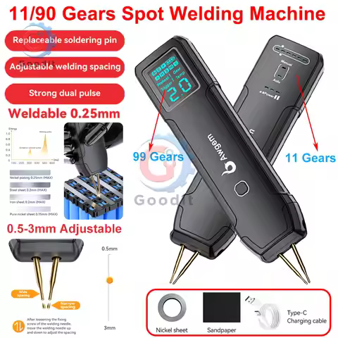 Portable Battery Spot Welder 11-Gear 90-Gear 4.2V w/ Dual Pulse Type-C for 18650/26650/36650 Power B