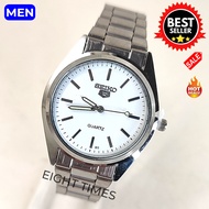 Seiko 5 Silver Strap White Dial PW Quartz Movement Stainless Steel Watch for Men