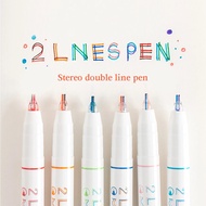 6pcs 2 Lines Colored Marker Pens Gel Pens Pigment Liner Highlighter Diy Drawing Painting Graffiti Pe