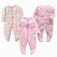 Set 3 pcs 0-12 bulan Sleepsuit Cotton jumper Cetakan kartun piyama baju lengan panjang tidur Bayi Pe