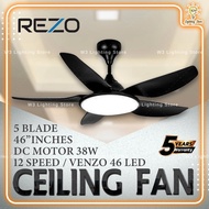 REZO VENZO 46"/56" MATTEBLACK/DARKWOOD DC MOTOR 12SPEED REMOTE CONTROL LED CEILING FAN