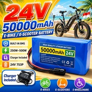 24V Lithium-Ion Battery Pack 50000mAh 7S3P 18650 Battery with BMS 29.4V 2A Charger for Electric Bicy
