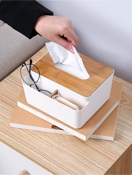 1入組多功能木製紙巾盒家居客廳塑料遙控桌面收納盒簡約抽取式紙巾盒高級輕奢多功能紙巾盒