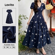 (New Arrival) Lovito Boho Floral Pattern Zipper Long a Line Spring Summer Weekend Casual Holiday Dre