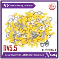 RV5.5 Round Fishtail Covered Yellow RV5.5-4/RV5.5-6/RV5.5-8 For 10-12 AWG Cables **10pcs/pack**