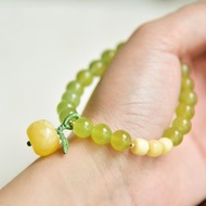 【小蘋果】天然岫玉圓珠琥珀蜜蠟蘋果珠清新文藝手鏈