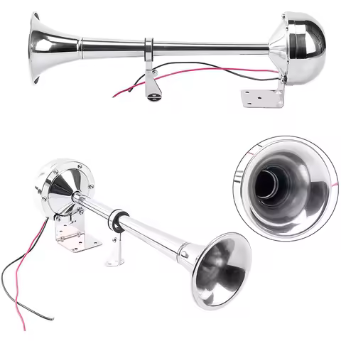 12V Electric Air Horn Single Trumpet Horn Mounting Kit Polished Stainless Steel Marine Horn for Truc