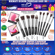 [COD] 1SET 10Pcs Lengkap Alat MakeUP Makeup Brush Set Pouch Bag Kuas Make Up Brush Black Silver Alat