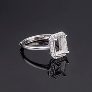 DY rectangular ring surface S925 sterling silver r DY 长正方形戒面S925纯银戒指空托 DIY搭配配托 简约镶嵌胶水416NH