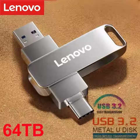 Lenovo 64TB OTG USB 3.2 Flash Drives High Speed Transfer Metal Pendrive 2TB 1TB Type-C 2-IN-1 Flash 