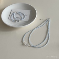 White Crystal Aquamarine New Chinese Style Double Layer Niche Necklace with Design Sense Beads S925S