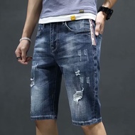 0 Year Men's Denim Shorts Thin Style Trendy Loose Middle Pants Five Points Seven Points Ripped Point
