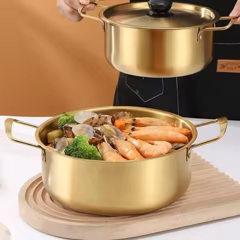 1PC Korean Instant Noodle Pot Bowl Stainless Steel Soup Pot Induction Cooker One Person Food Korean