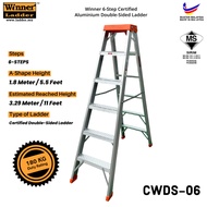 Winner Ladder 06-Step Heavy Duty Certified Aluminium Double-Sided Ladder (SIRIM) Tangga Heavy Duty T