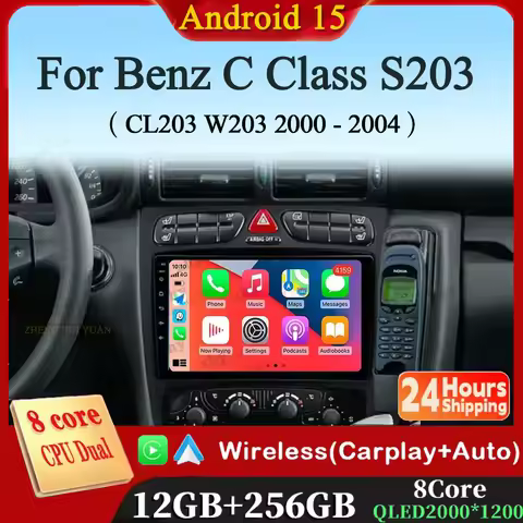 For Mercedes Benz C Class S203 CL203 W203 2000 - 2004 Android 15 Carplay Auto Car Radio Multimedia V