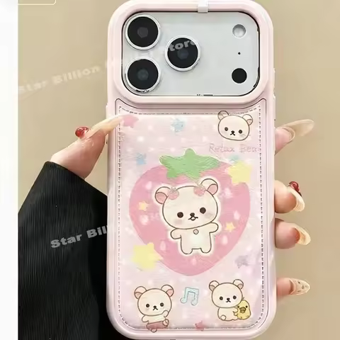 Lovely Strawberry R-Rilakkuma Kawaii Cartoon Phone Case For iPhone 17 AIR 16 15 14 13 12 11 Pro MAX 
